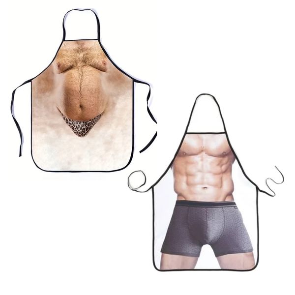 Kitchen Novelty Beer Belly and Abs Print Funny Men's Apron - Set of 2