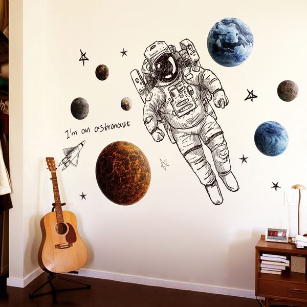 Astronaut and Planet Vinyl Art Sticker for Wall Decoration