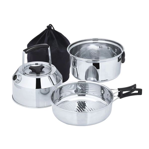 Camping Cookware Kit OutdoorStainless Steel Cooking Set - Kettle Pan &amp; Pot