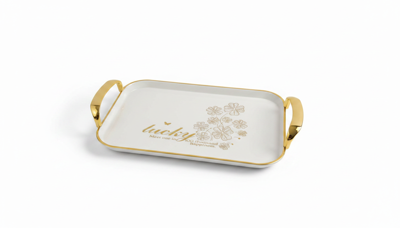 White-Silver Plastic Serving Tray