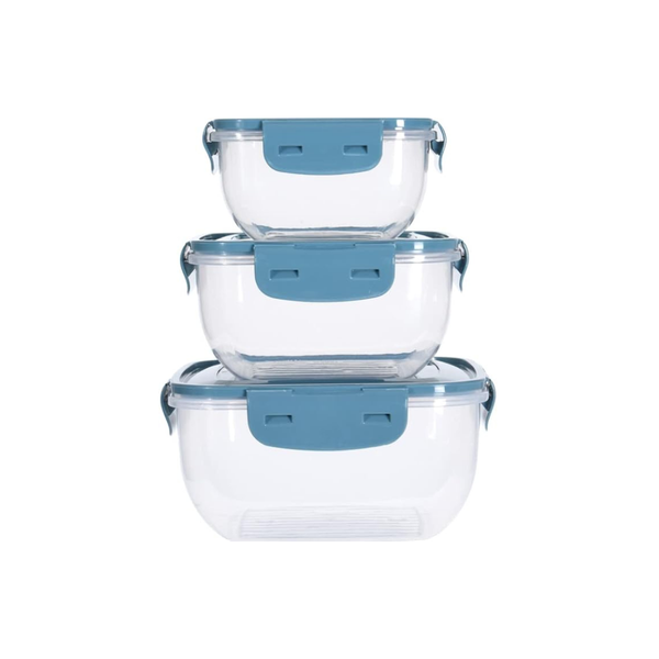 3 Piece Reusable Food Storage Containers with Airtight Lids Blue