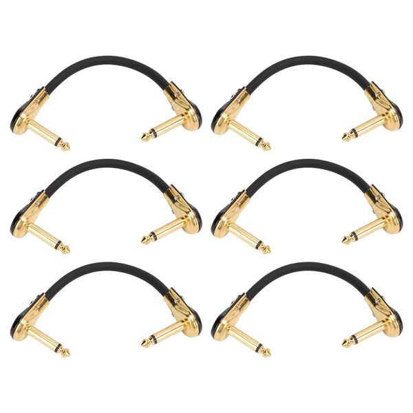 6 Pieces 15cm Gold Right Angle Guitar Patch Cables for Amp, Mic &amp; Keyboard