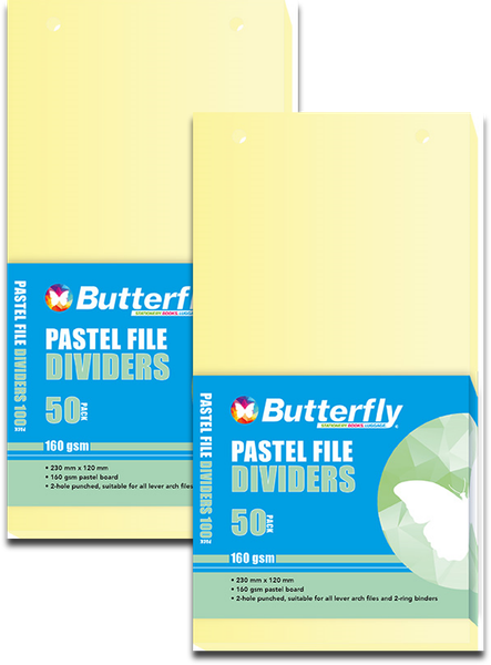 Strip File Divider - 160Gsm Pastel - 50 Pack (Yellow) X2