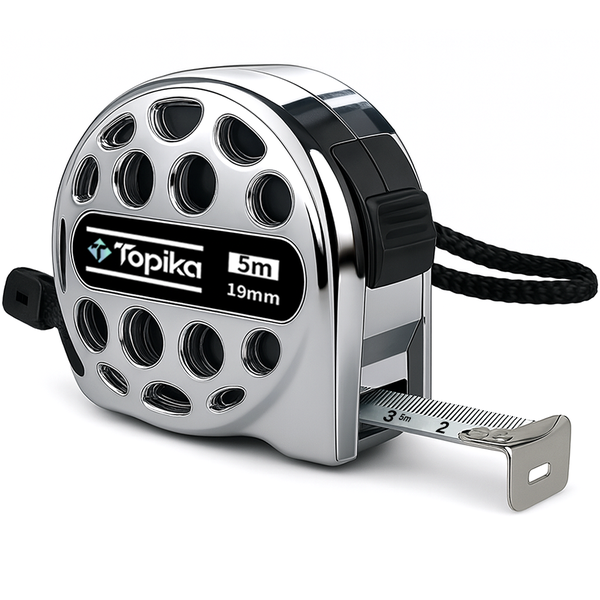 Topika - Tape Measure 5m x 19mm, Stainless Steel Measuring Tape + Auto Lock