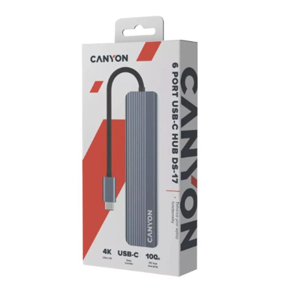 Canyon DS-17 6-in-1 USB-C Hub with 4K HDMI, 10Gbps &amp; PD 100W