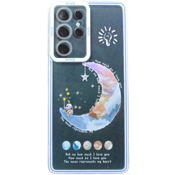 Colorful Cartoon Moon Print Phone Case For Samsung S21 Ultra - Transparent