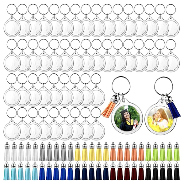 50 Sets Acrylic Photo Keychain with Tassels, DIY Custom Insert Photo
