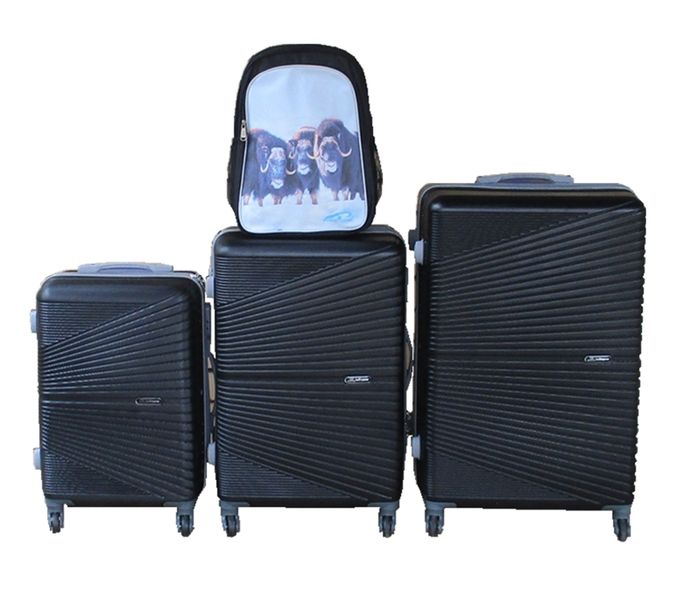 Black 3-Piece ABS Trolley Luggage Set with Buffalo Backpack