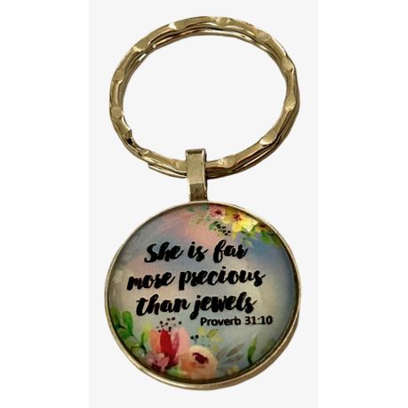 Keyring with Christian Quote - She is far more precious than Jewels Image