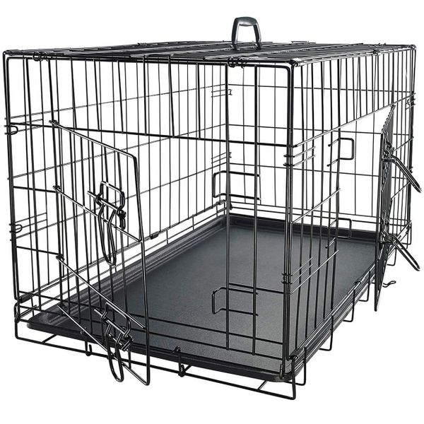 90cm Foldable Steel Pet Crate with Double Doors &amp; Removable Tray