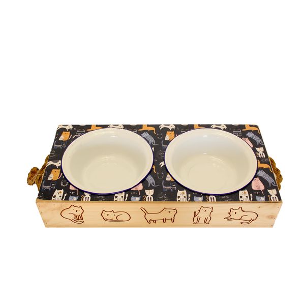 Launch Republic Handmade Cat Food And Water Feeder I Am a Tiger Engraved