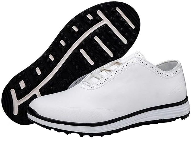 Men's White Golf Shoes, Lightweight Spikeless Golf Shoe, Lace-Up - Size 10