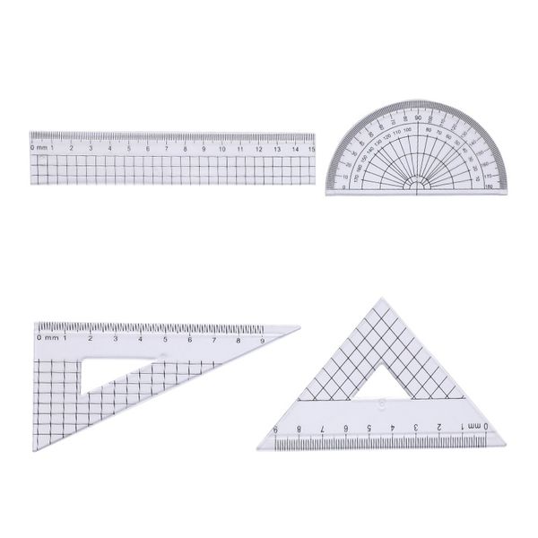 Geometry Set -4Piece Maths Set with Rulers, 45 &amp; 60 Set Squares -12 x Sets