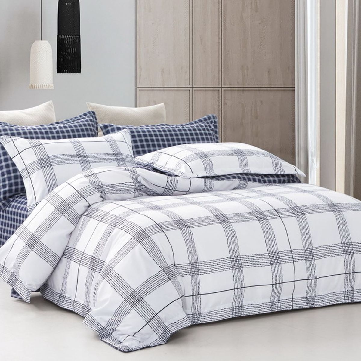 Linen Boutique Duvet Cover Set Reversible WovenShades GreyBlue