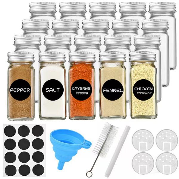 24 Pack Plastic Spice Jars, 120ml Spice Bottle Square Seasoning Containers