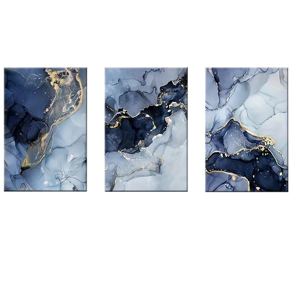 Canvas-Art-3 Pieces Sea Indigo Gold Abstract Wall Art