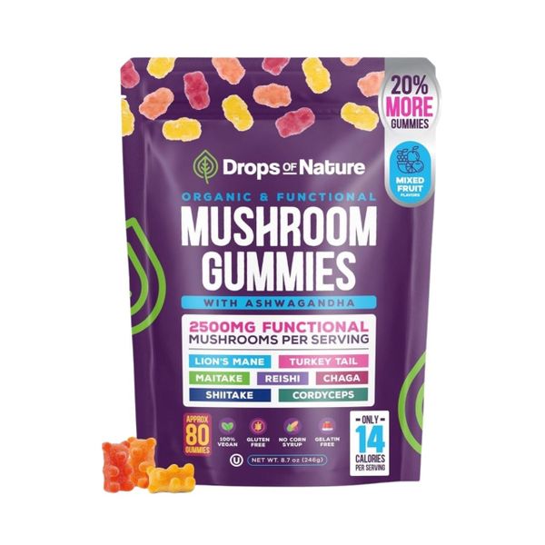 Drops OF Nature - Mushroom &amp; Ashwaganda Gummies - Immune &amp; Mind Boost