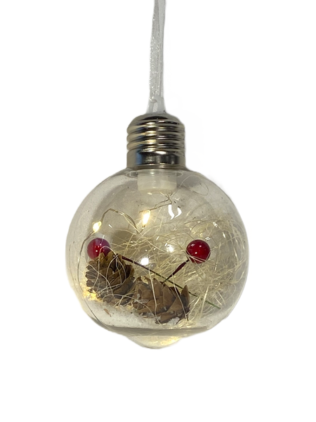 Light Up Christmas Bauble - Red berry and Pine cone