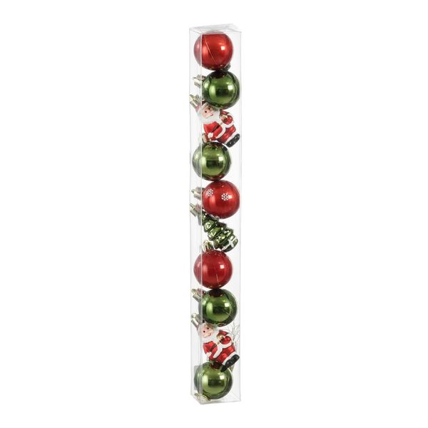 Ornament Baubles Santa Tree Red Green 10pc d4cm