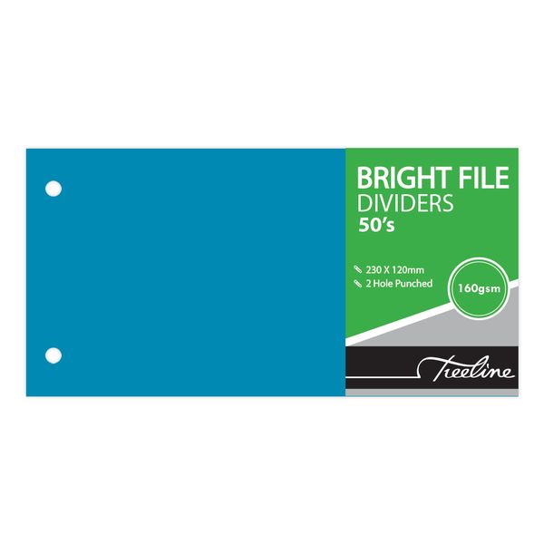 Treeline Bright File Dividers 230x120mm Blue - Pack of 50