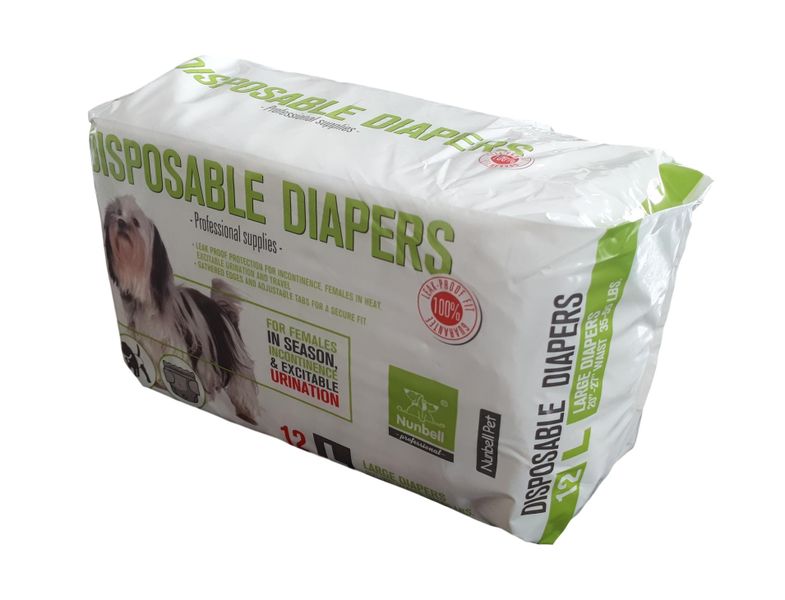 Nunbell Disposable Dog Diapers – Large – Pack of 12