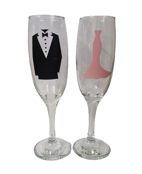 Set Of 2 Champagne Glasses With Male And Female Design