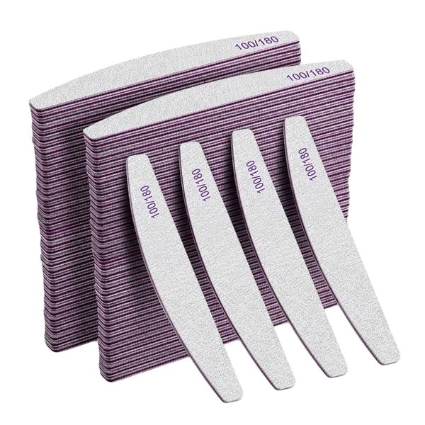 100/180 Grit Half Moon Emery Professional Nail File - Light Grey