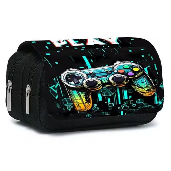 PixelPlay Gamer School Style Large Student Double Zip Pencil Case