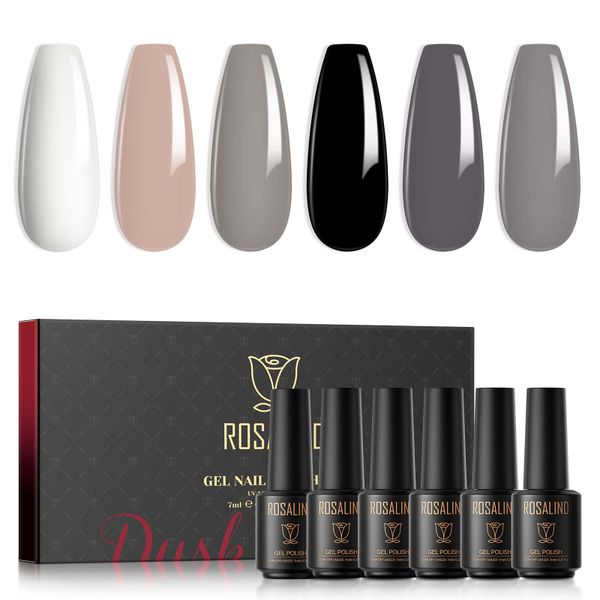 Gel Nail Polish Set White Black Grey 6 Colors Nail Art Manicure for Women