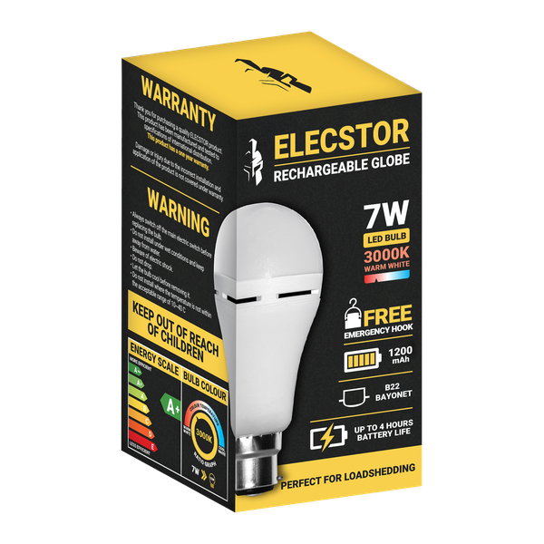 Elecstor 7W B22 Rechargeable Globe 1200mah - A60 Warm White