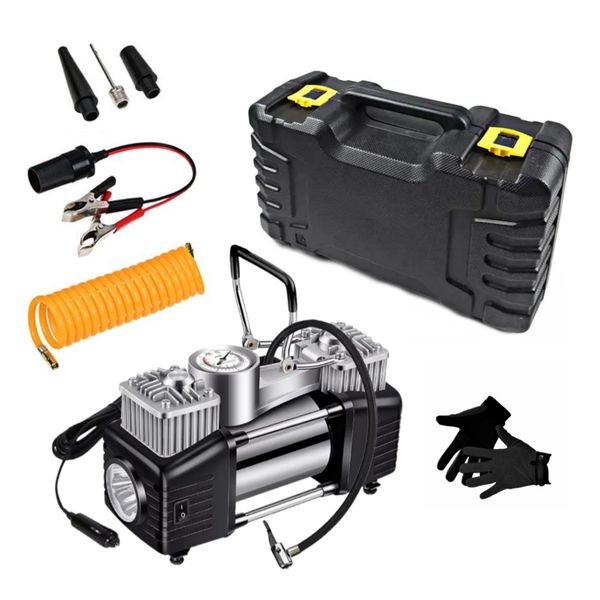 12v Portable Air Compressor With Built-in Torch Plus Carry Case &amp; Gloves