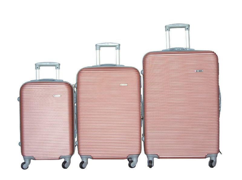 3-Piece ABS Hardside Luggage Set - Rose Gold, Spinner Wheels.