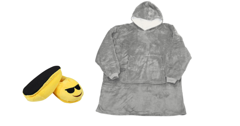 Lunae - Emoji Plush Slippers and Blanket Hoodie