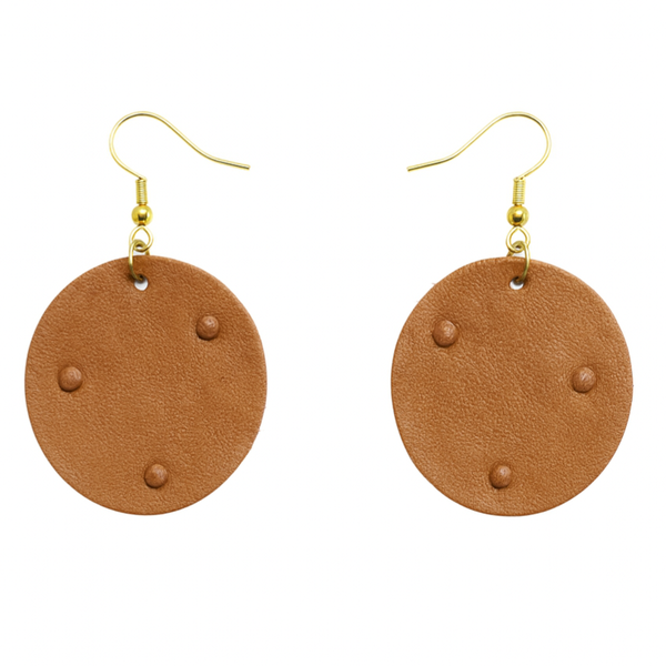 Croska Ostrich Leather Round Earrings - Brandy - Ostravelle Line