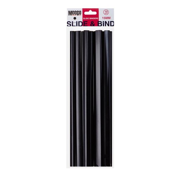 2 MEECO SLIDE BINDERS 15mm BLACK 10PCS/PK