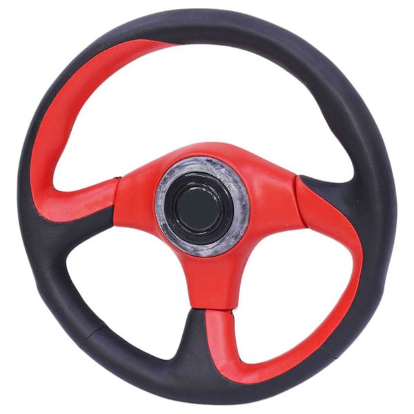 Universal Sports Design Steering Wheel Black &amp; Red Vinyl Leather