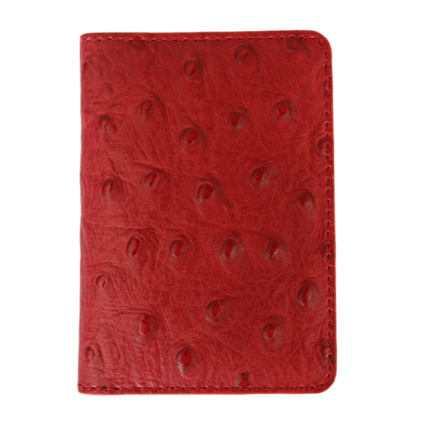 Slim Card Wallet - Premium Ostrich Leather - Magnetic Closure - Red