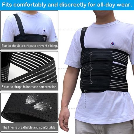 Rib Brace Chest Binder Belt for Men and Women, Breathable Rib Support Wrap  for Cracked, Fractured or Dislocated Ribs Protection, Compression Rib Cage