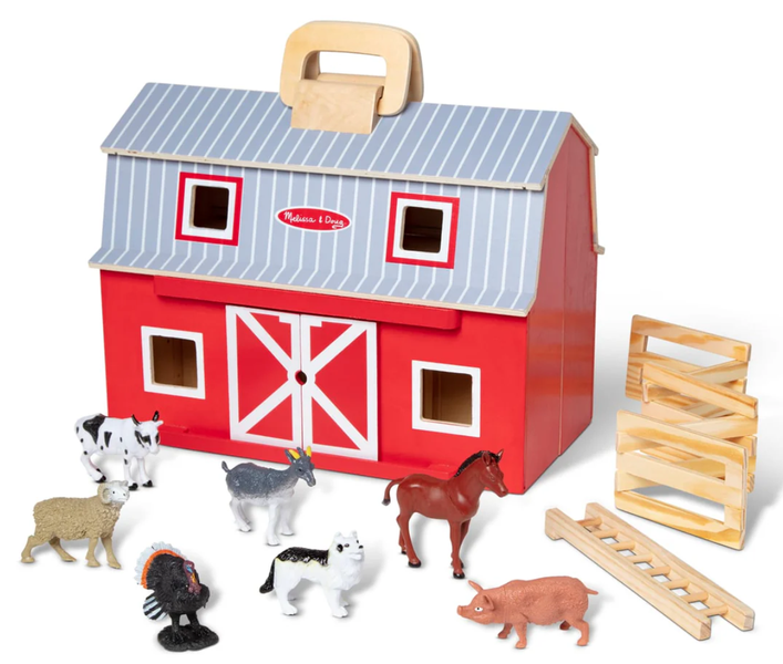 Melissa &amp; Doug Fold &amp; Go Wooden Barn (Includes 7 Farm Animals)