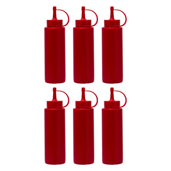 Round Plastic Sauce Bottle Red 6 Pack, (250Ml)