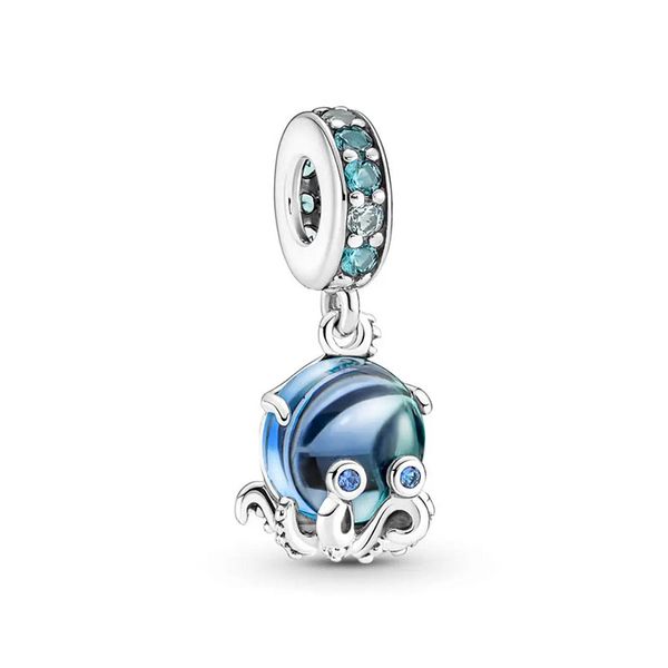 925 Sterling Silver Cute Blue Octopus Bracelet Charm - Pendant