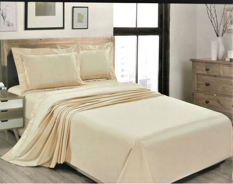 Cottonbox Egyptian Cotton Embroidered Sheet Set- Cream - Queen