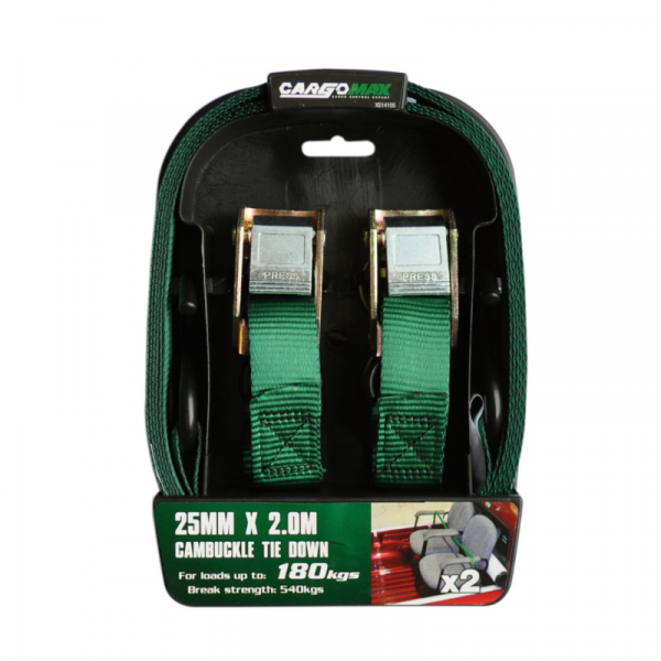 Cargomax Tie Down Cam Buckle S-Hook 2 Pieces 25mmx2.0M