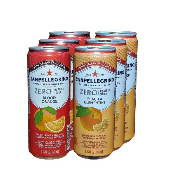 San Pellegrino | Zero Added Sugar | Blood Orange &amp; Peach | 330ml | 6 Pack
