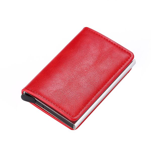 PU Leather Aluminium RFID Credit Card Holder Case-Red