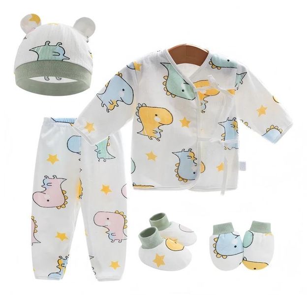 Newborn 5-Piece Set: Short-Sleeve Top, Shorts, Mittens, Socks, and Hat