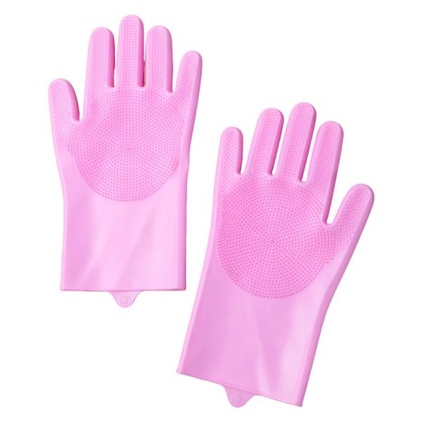 Silicone Dishwashing Gloves with Massage Brush, Durable &amp; Waterproof