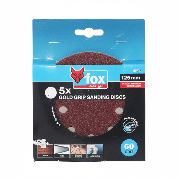 Fox - Aluminium Oxide Sanding Discs Set for Wood &amp; Metal - 125mm - 5 Pieces