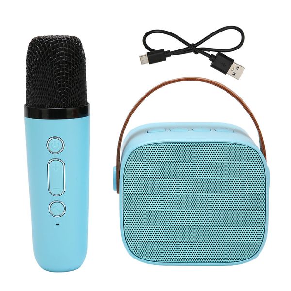 Mini Karaoke Machine Set Support Bluetooth AUX USB Memory Card Speaker Blue