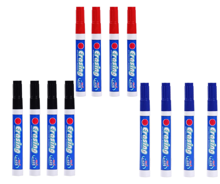 Whiteboard Markers 3 colors School Office Stationary Blue-Black-Red 12 PACK
